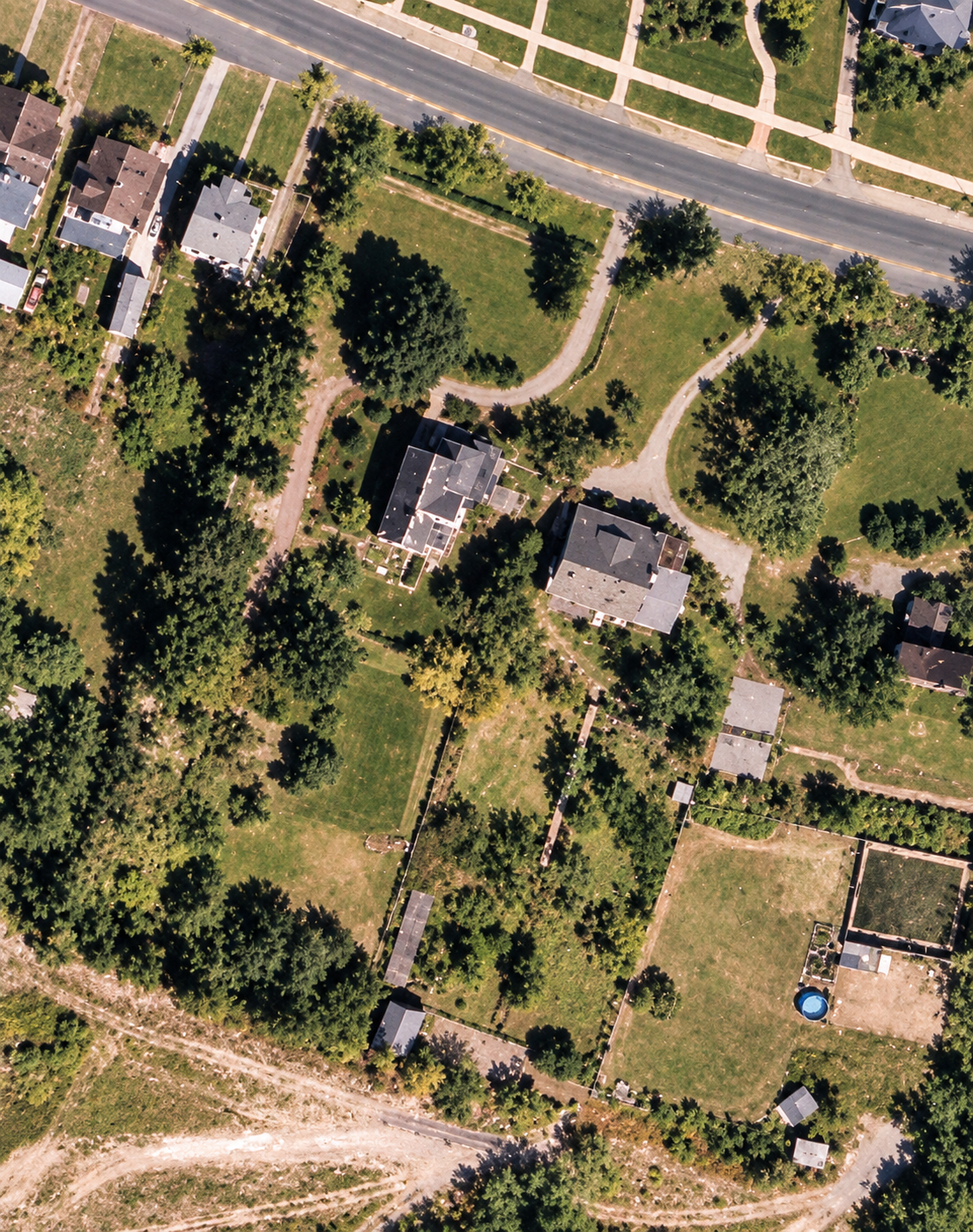 Colorized historic aerial rendering of the former 410 Fountain Street property and surrounding grounds